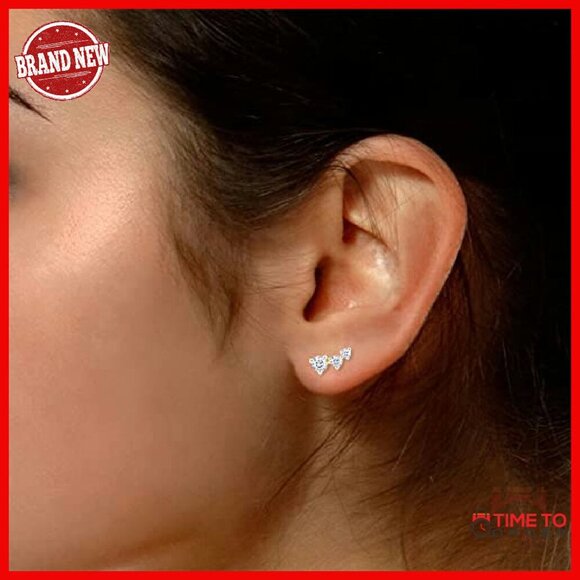 1.25Ct Natural Moissanite Minimalist Crawler Ear Climber  18K Gold Plated Moissanite Crawler Stud Ear Climber Earrings